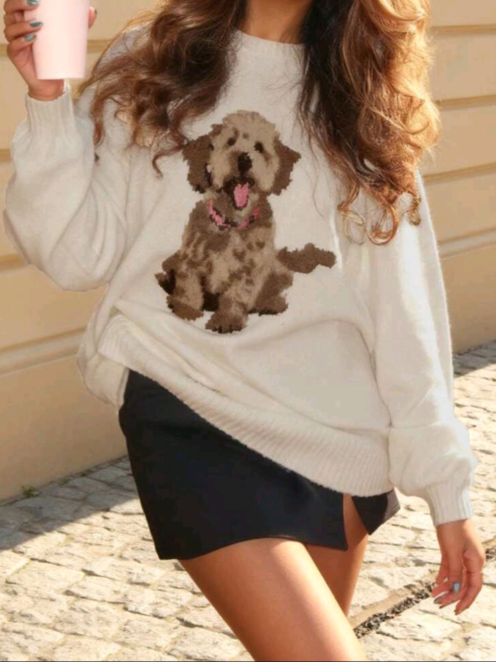 Cream Sweater with Brown Puppy Motif - Picture 2 of 5
